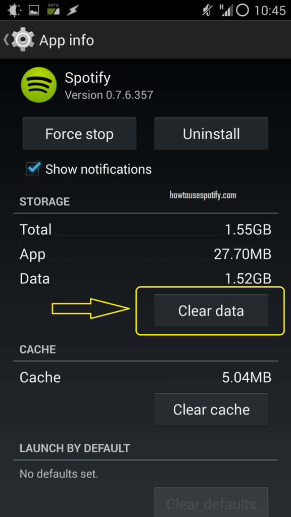 Clear Cache In Spotify app 