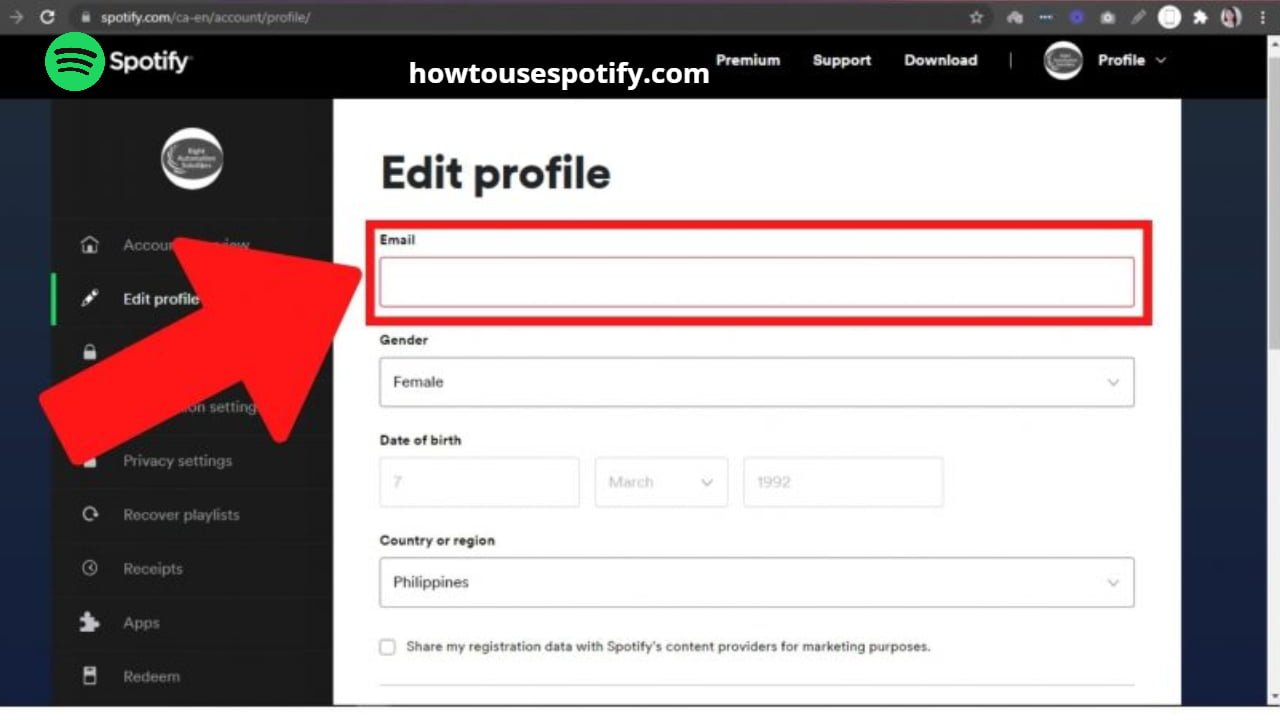 How to change E-mail on spotify