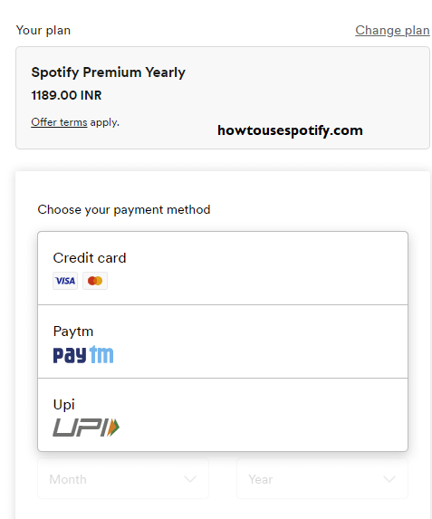 Pay spotify premium using Credit card or paypal